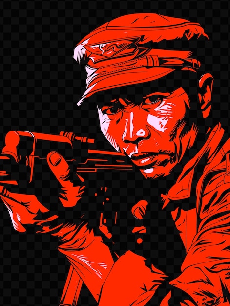 PSD laotian guerrilla with a type 56 sks rifle in a stealthy pos tshirt design art tattoo ink outlines