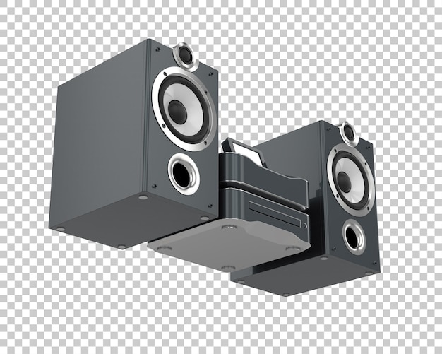 Läpinäkyvällä taustalla oleva audiojärjestelmä 3d-renderöitynä