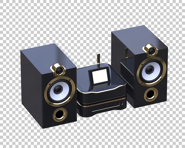 Läpinäkyvällä taustalla oleva audiojärjestelmä 3d-renderöitynä