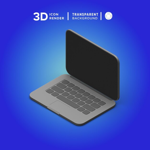 Laptop 3d illustration rendering 3d icon colored isolated