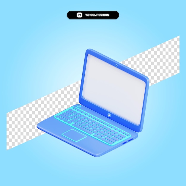 Laptop 3d render illustratie geïsoleerd