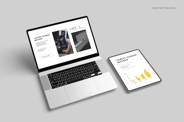 PSD ラップトップと ipad pro のモックアップ