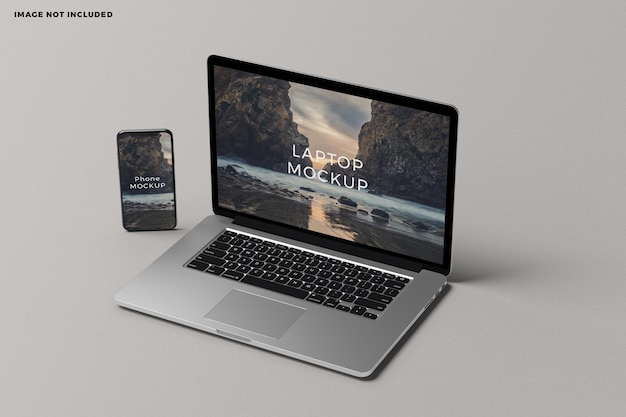 ノートパソコンとスマートフォンのデバイス画面のモックアップ