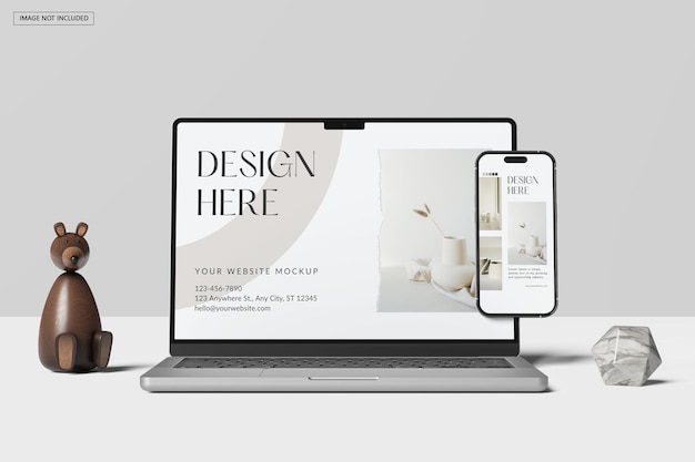 ノートパソコンとスマートフォンのデバイス画面のモックアップ