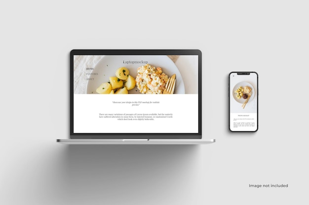 ノートパソコンとスマートフォンのモックアップモダンなスタイル