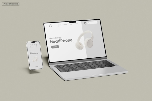 PSD ノートパソコンとスマートフォンのモックアップ