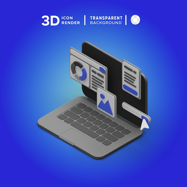 PSD laptop apps 3d illustration rendering 3d icon colored isolated