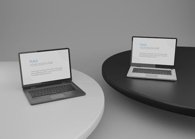 PSD laptop in black and white background