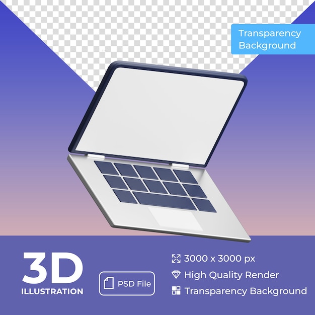 Laptop colorful 3d icon with transparent background