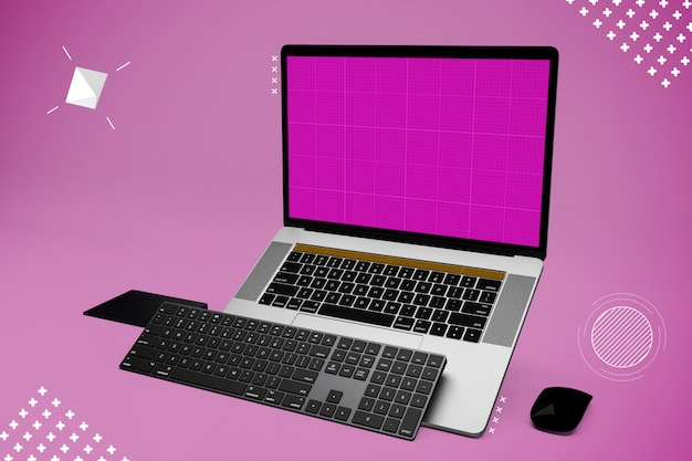 モックアップ画面と追加のキーボードを備えたラップトップコンピューター