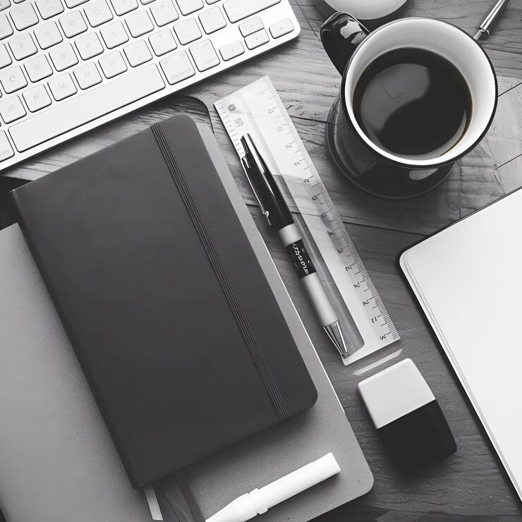 PSD a laptop and a cup of coffee are on a desk