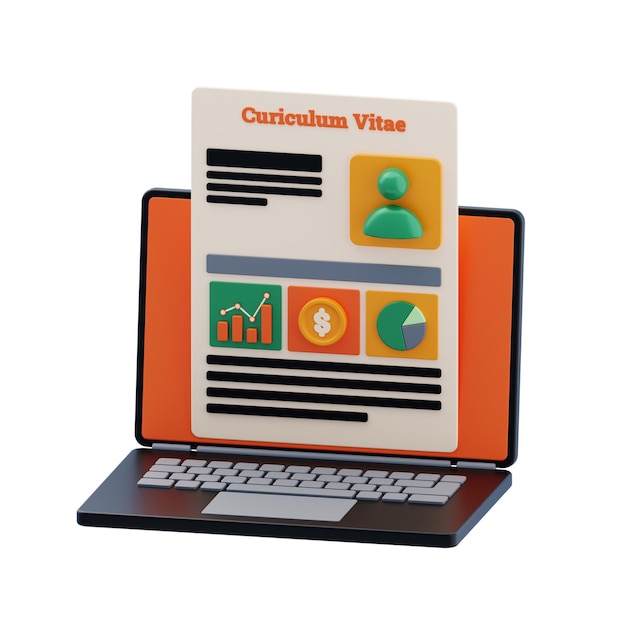 laptop displaying a curriculum vitae and financial information