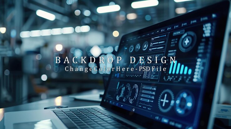 PSD laptop displaying technical data in a factory setting