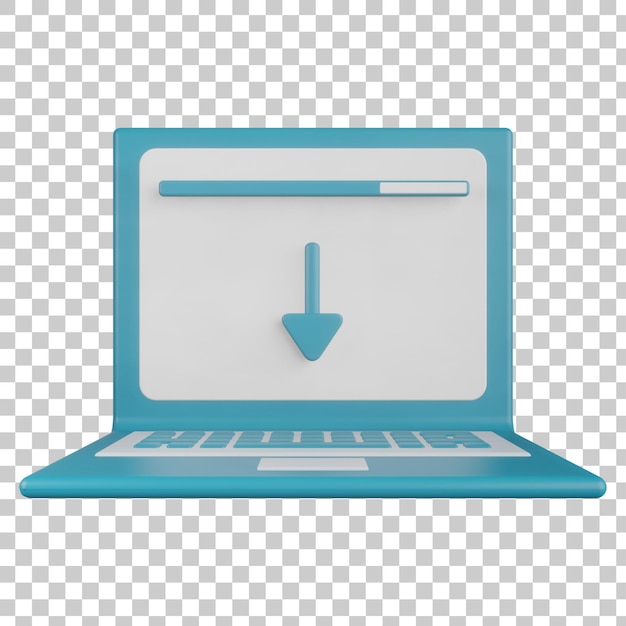 Illustrazione di rendering 3d dei dati di download del computer portatile