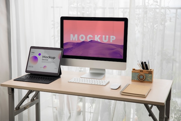 Laptop and external monitor on desk