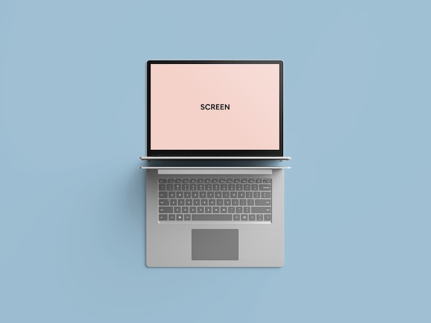 PSD computer portatile sul pavimento mockup