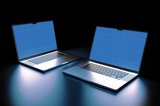 Laptop i mørkt mockup