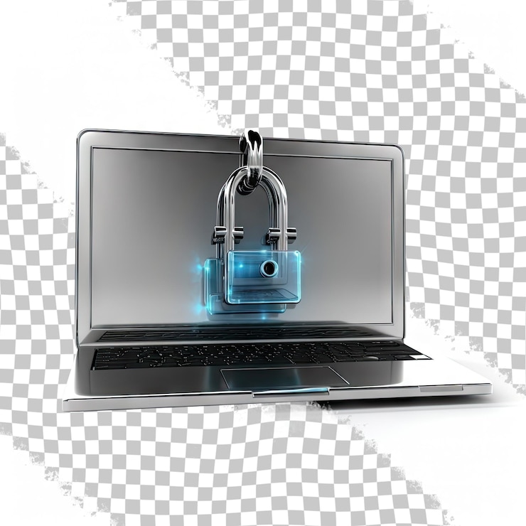 PSD the laptop is closed on the lock isolated on transparent background