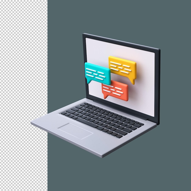 Ноутбук message chat 3d icon концепция коммуникации онлайн-чат или обсуждение