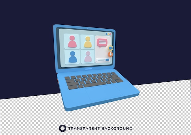 Laptop met online vergaderscherm pagina 3d illustratie
