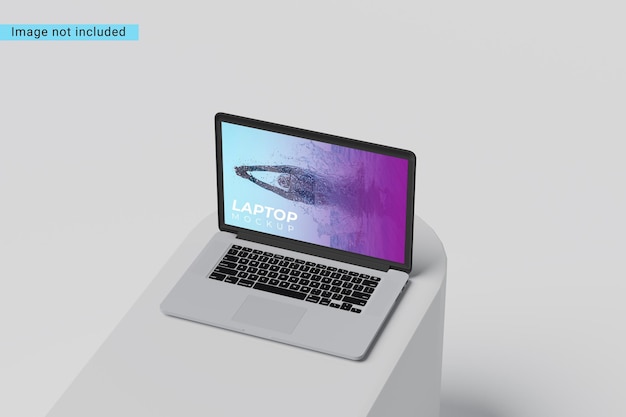 Laptop mockup on cube design isolated