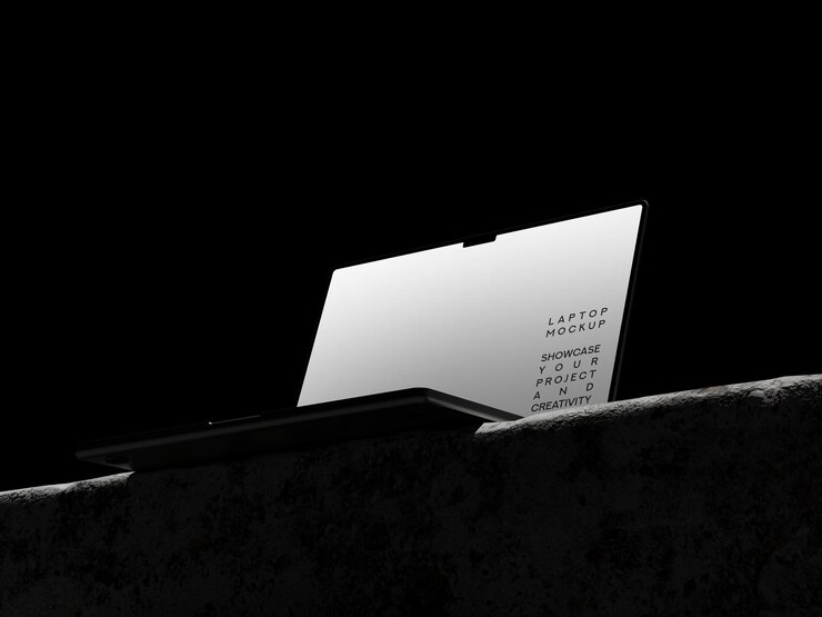 PSD laptop mockup in dark environment
