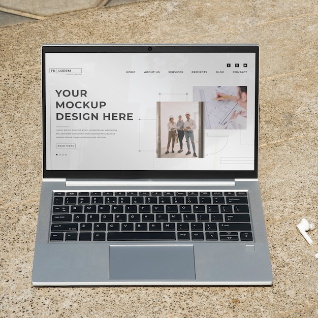 PSD laptop mockup on floor