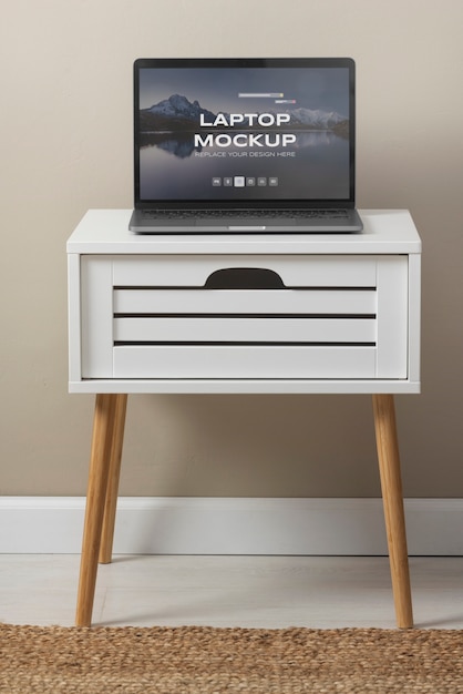 PSD laptop mockup indoors