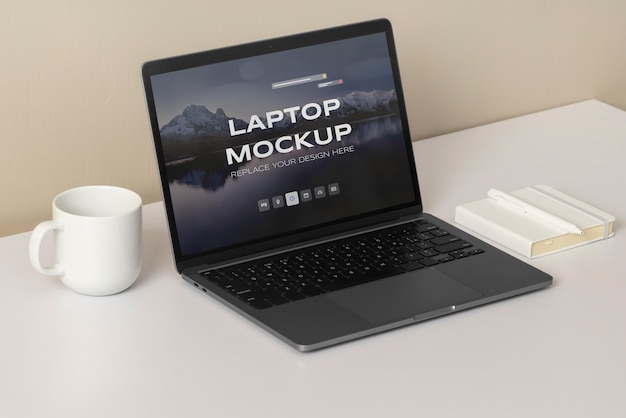 Laptop mockup indoors