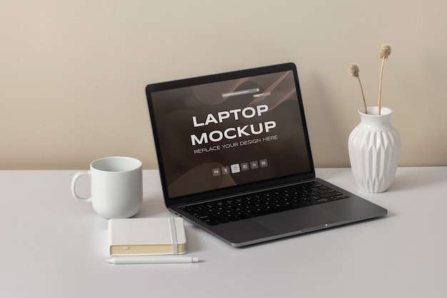 PSD laptop mockup indoors