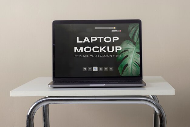 PSD laptop mockup indoors