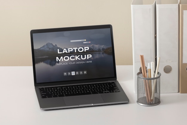 PSD laptop mockup indoors