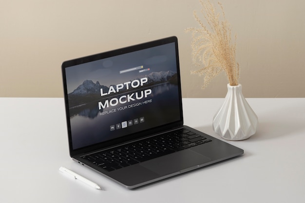 PSD laptop mockup indoors