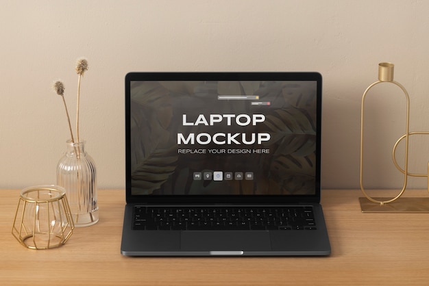 PSD laptop mockup indoors