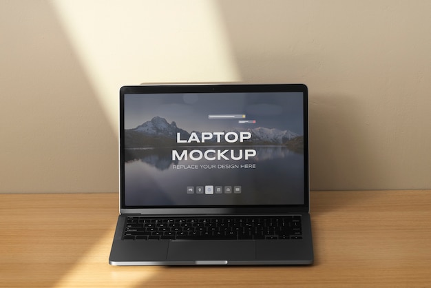 PSD laptop mockup indoors