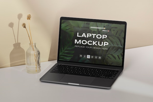 PSD laptop mockup indoors