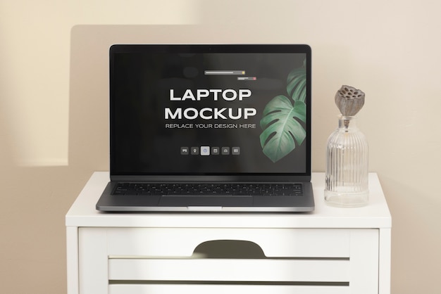 PSD laptop mockup indoors