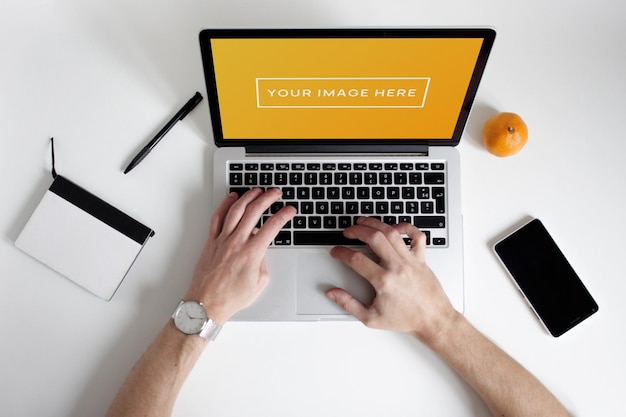 laptop mockup person working on home office