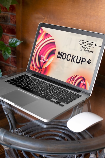 Laptop mockup on table