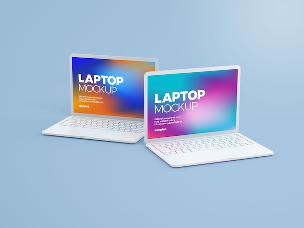 PSD modello di laptop con colore di sfondo modificabile