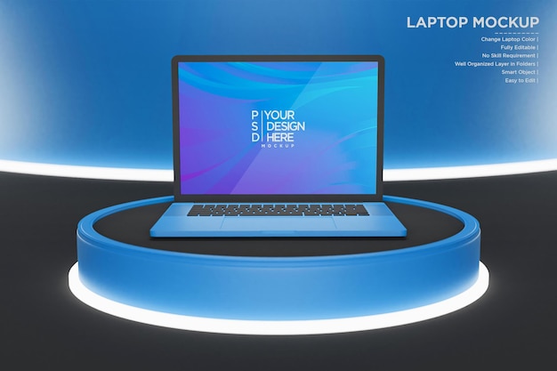 PSD laptop mockup with neon lights