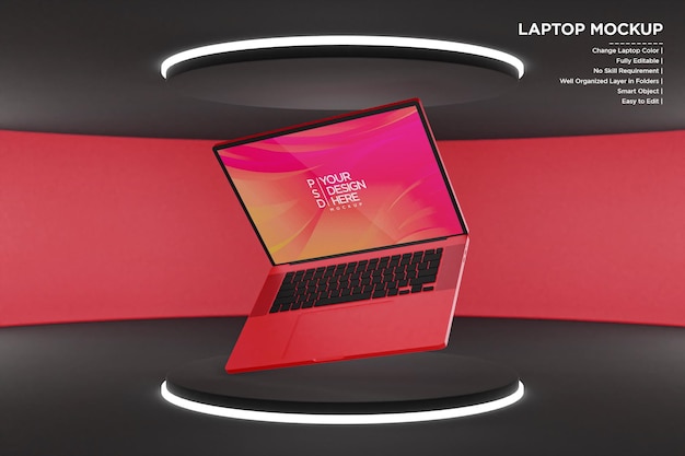 PSD mockup di laptop con luci al neon