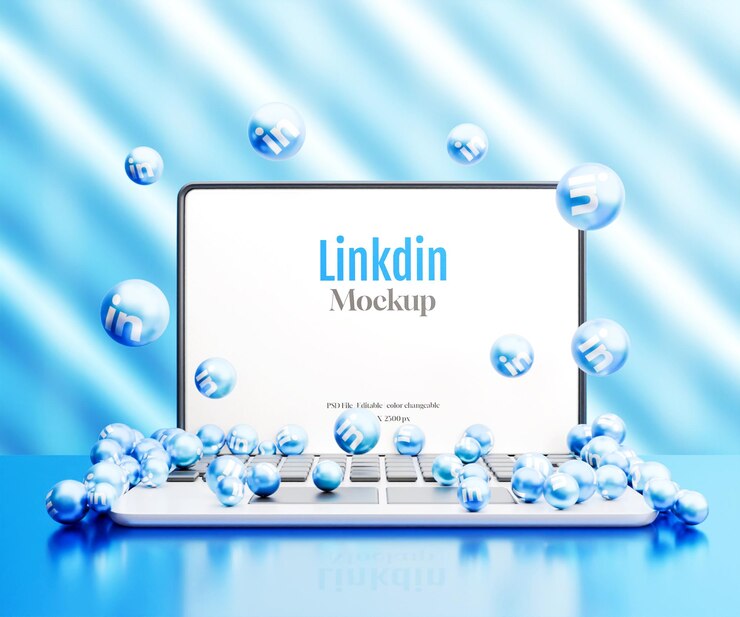 PSD laptop mockup with realistic social media icon or laptop mockup with 3d social media icon