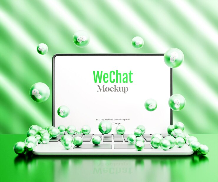 PSD laptop mockup with realistic social media icon or laptop mockup with 3d social media icon