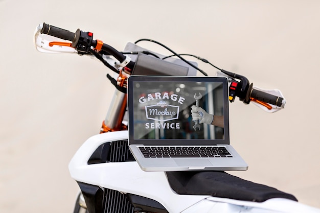 PSD laptop on a motorcycle