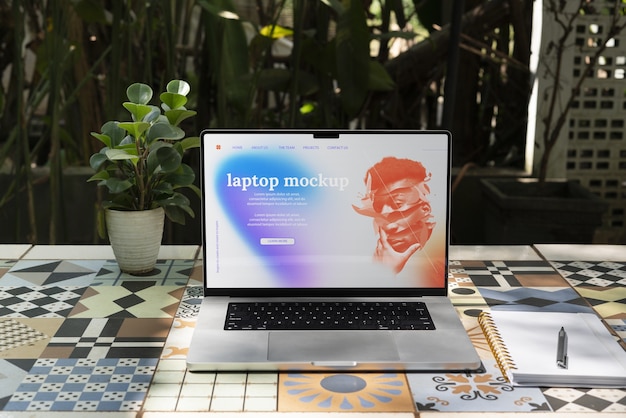 PSD laptop in a natural scenario mockup