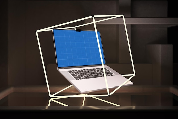 PSD laptop neon mockup