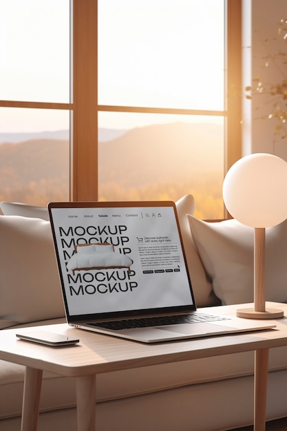 Laptop in nordic environment  mockup