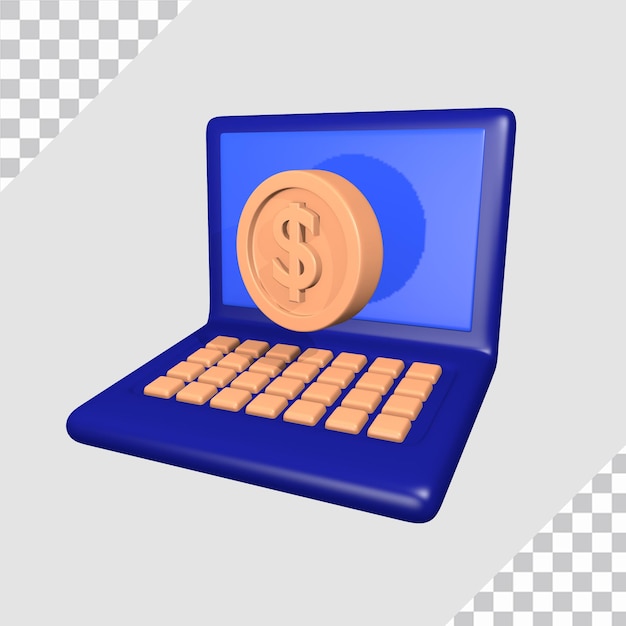 laptop object and 3d coin