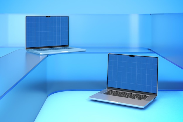Laptop On Glass Mockup